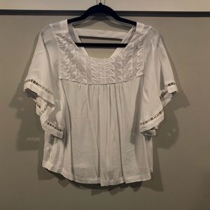 LOFT flutter sleeve v-back top with embroidery